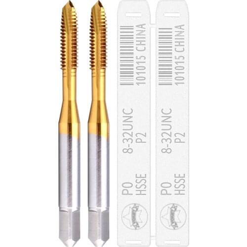 10PCS HSSE With Tin Spiral Pointed tap UNC 1-64 2-56 3-48 4-40 5-40 6-32 8-32 10-24 12-24 1/4 5/16 3/8 7/16 Screw Thread Taps