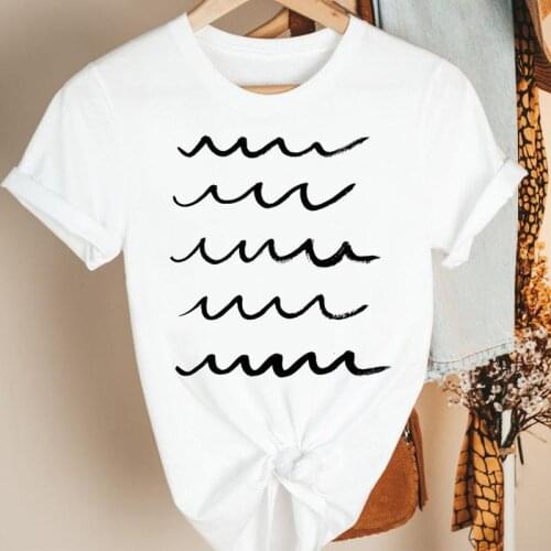 Women Clothes Wave Beach Simple Funny Ladies Cartoon Summer Short Sleeve Print Fashion Tshirt Female Tee Top Graphic T-shirt