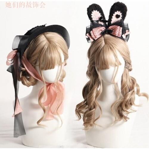 Lolita Headdress Black Pink Hair Accessories Sweet French Flat Hat Can Match Sweet House Kitty Handmade