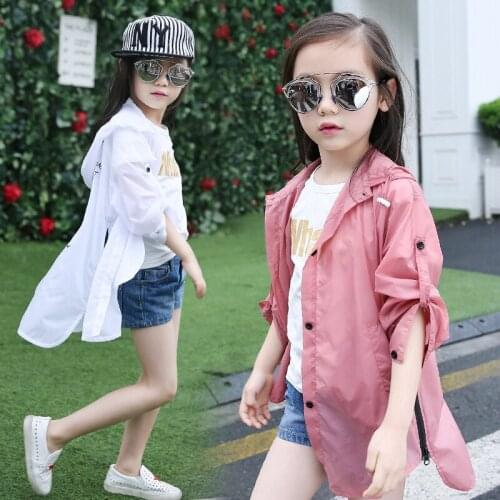 Girls cardigan sun protection clothing summer new childrens clothing sunscreen clothing girls hooded jacket