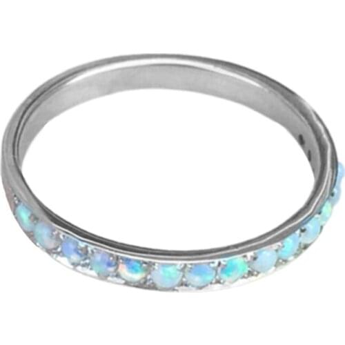 Blue Opal Eternity Ring Thin Opal Ring Engagement Wedding Band Ring Stacking Rings For Women Promise Jewelry