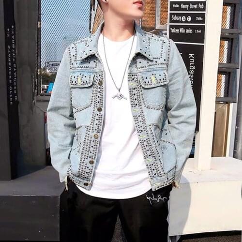 2020 Spring men and women with the same rivet wash denim jacket nightclub trend loose fashion jacket Men Singer Stage Clothes