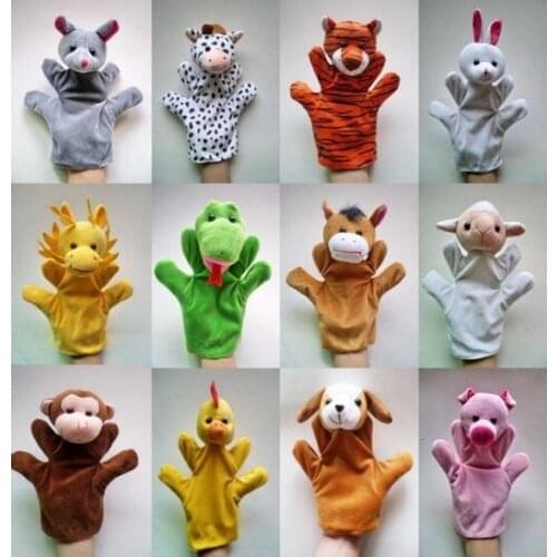 Hot 12Pcs/Lot Funny Hand Puppets For Kids Plush Hand Puppets For Sale Chinese Zodiac Style Cartoon Hand Puppets Large Size