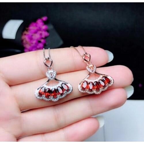 Fashion fan skirt natural red garnet gem Pendant necklaces natural gemstone pendant S925 silver Women party luck fine jewelery
