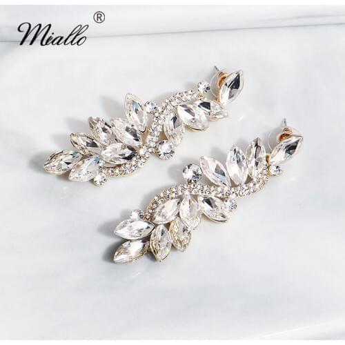 Miallo Fashion Baroque Wedding Earring Austrian Crystal Bridal Earring Gold Long Drop Earrings for Bride Bridesmaids