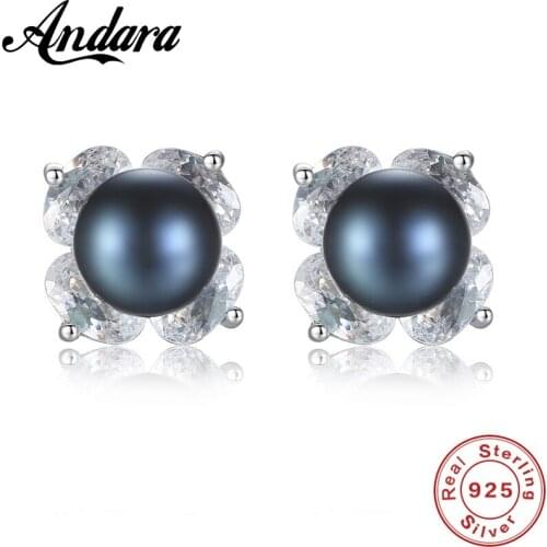 Fashion Pearl Earrings Jewelry 925 Sterling Silver Black Pearl Push-Back Stud Earrings For Women Trendy Jewelry