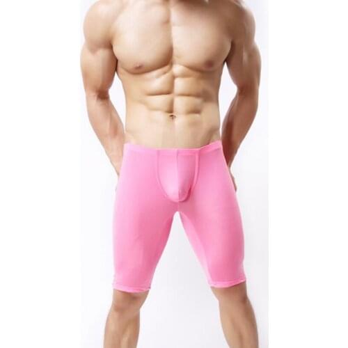 Mens Pajamas Ice Silk Ultra-thin U Pouch Sleep Bottom Body Sculpting Pants Leggings Sexy Male Transparent Nightie Sleepwear