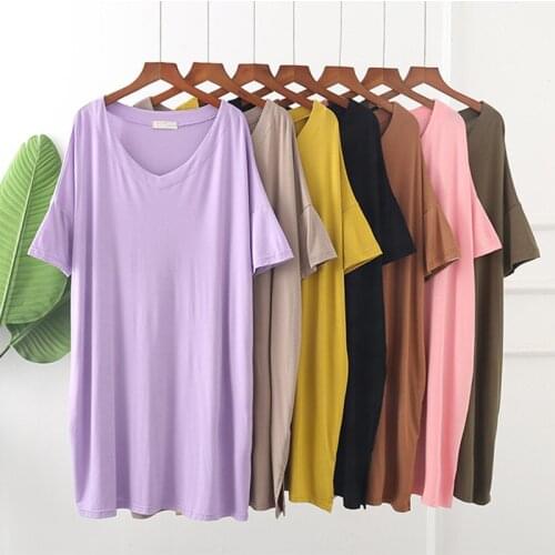 Fdfklak Loose modal cotton night dress women nightgowns v-neck short sleeve sexy nightwear female summer sleepwear nightie 90kg