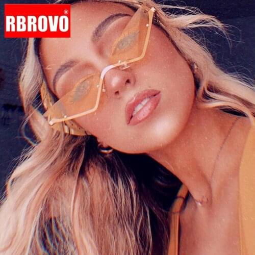 RBROVO Rimless Cat Eye Sunglasses Women 2021 High Quality Small Eyeglasses Women/Men Triangle Glasses Women Mirror Gafas De Sol
