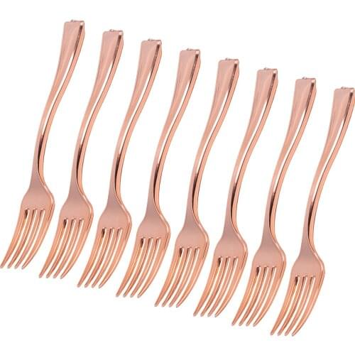 24pcs Disposable Mini Forks Fruit Dessert Pudding Forks Party Supplies for Restaurant KTV (Rose Gold)