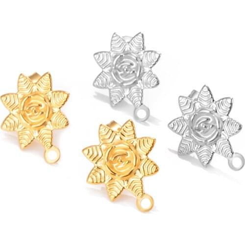 10Pcs/Lot Stainless Steel Flower Bohemia Stud Earring Base Connectors Linkers DIY Ear Jewelry Findings Not Allergic