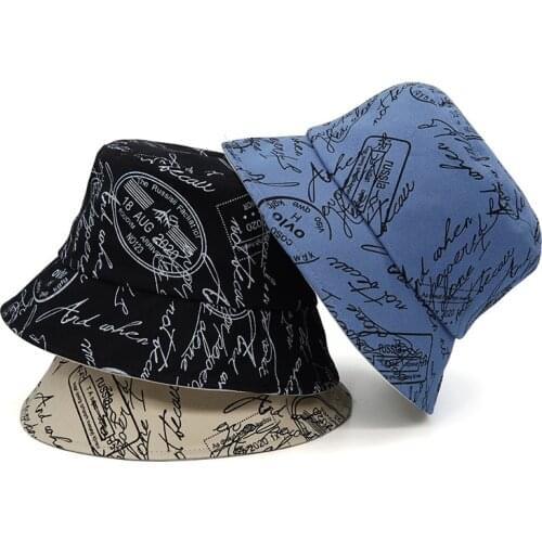 Bucket-Hats Graffiti Letter Sunscreen Men Women Panama Hat Cotton Fashion Anti-sun Hip Hop Outdoor Travel Bob Fisherman Cat