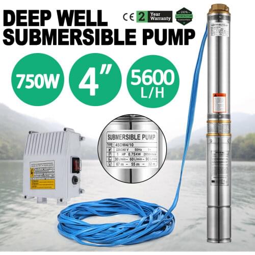 0.75KW Deep Well Pump 1HP 6500L/H Submersible Pump + 20M Cable + Contrl Box for Garden Home Agricultural Irrigation 4 Inch