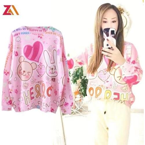 Autumn Winter Women Cartoon Print Sweaters Long Sleeve Love Letter Loose Pullover O-neck Korean Casual Oversized Lady Knit Tops