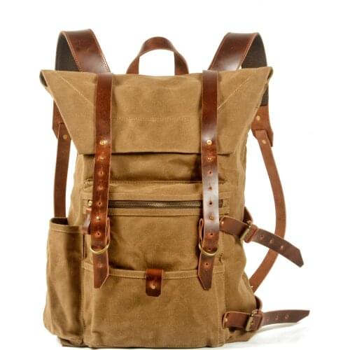 M467 New Handwork Vintage Backpack Men Large School Bags For Youth America Style Waxed Leather Outdoor Travel Hiking Backpack