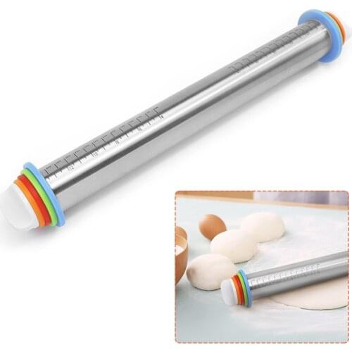 1set Adjustable Rolling Pin Stainless Steel Non-stick Roll Dough Flexible 2/3/6/10mm removable Ring Baking Tool Kitchen Gadget