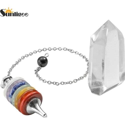 Sunligoo 7 Chakra Healing Kit 7 Chakra Crystal Pendulum Dowsing&Natural Clear Quartz Point Wand Reiki Divination Yoga Meditation