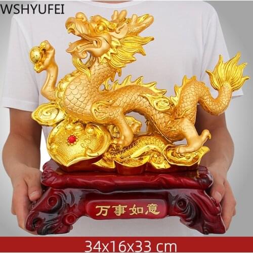 Chinese Style Lucky Golden Dragon Resin Decorations Ornaments Living Room Bedroom Office Desktop Decorations Crafts Gifts