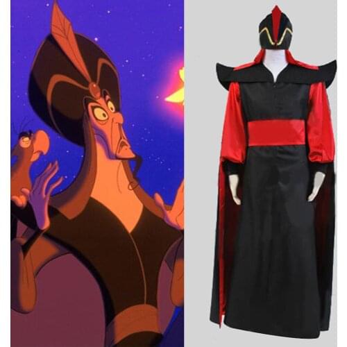 In Stock) Adult Mens Aladdin Cosplay Jafar Villain Costume Full Sets Outfit Halloween Carnival Men Costume