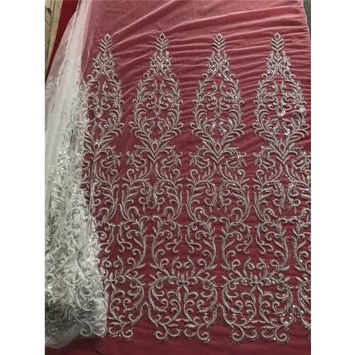 Embroidery designs high quality african SYJ-5288817 Tulle french lace fabric with beads nigerian mesh