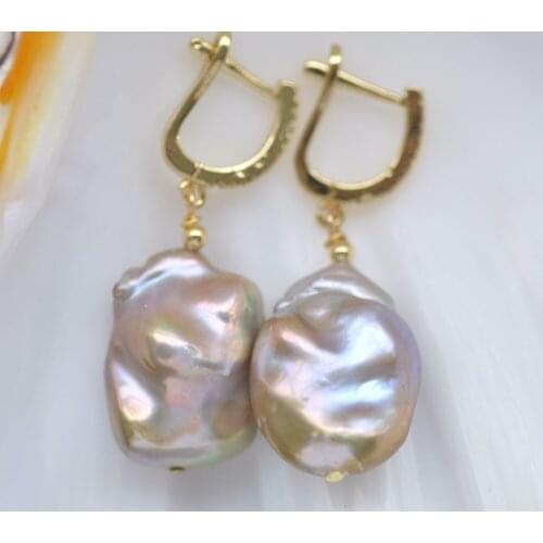 Z10930 25mm Peacock-Lavender Baroque Keshi Reborn Pearl Dangle Earring CZ