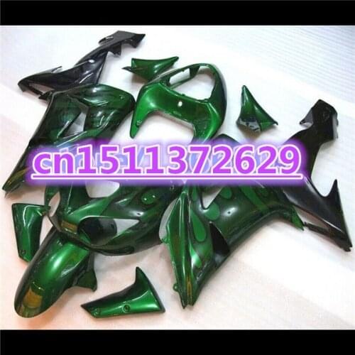 Green Black flames For KAWASAKI 06-07 NINJA ZX10R 06 07 ZX-10R Green black ZX 10R 10 R 2006 2007 Body Fairing Kit D