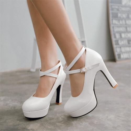 Brand New Big Size 43 Elegant Platform High Heels Women Shoes Cross-strap Office Lady Pumps Female