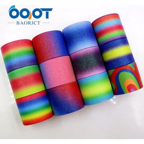 1-1/2'' 38MM 10 yards Shiny rainbow Printed grosgrain ribbon,DIY handmade headdress jewelry accessories,Party decoration 1712153