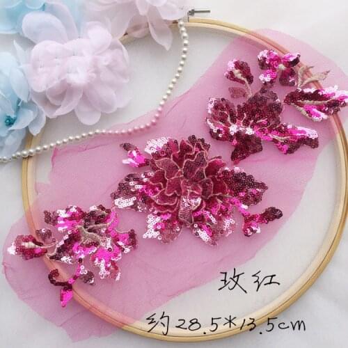 1Pcs/lot 28.5*13.5cm Exquisite multicolor sequin flower lace patch DIY turban belly dance show costume lace accessories W485