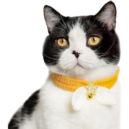 1PC Knitted Cat Collar Wool Pet Neck Decor Handmade Puppy Scarf Kitten Neckerchief With Bell Cat Dog Accessories Pet Supplies