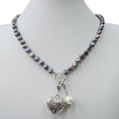 100% NATURE FRESHWATER PEARL NECKLACE-black ,white,pink,purple color-baroque shape half round 7-8 mm