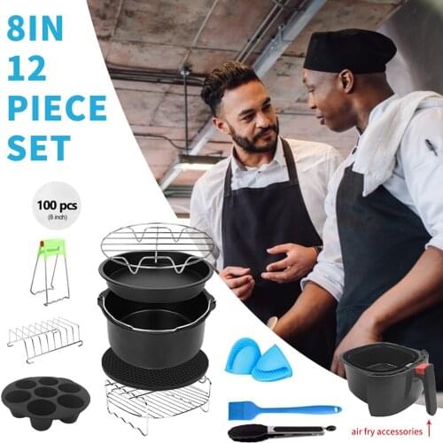 12pcs Air Fryer Accessories 8 Inch Fit For Airfryer 5.2-6.8qt Baking Basket Pizza Plate Grill Pot Kitchen Cooking Tools#db4