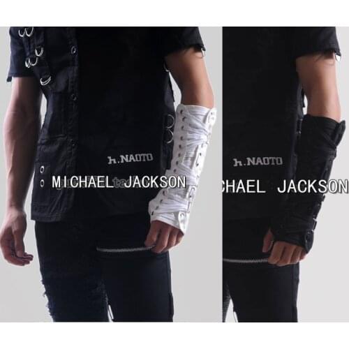 2 PCS Punk Rock Concert MJ Michael Jackson Classic Collection Cotton White Back ArmBrace Elbow Glove