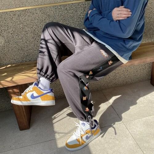 2021 mens autumn new style Hong Kong style plus size drawstring leisure cropped trousers