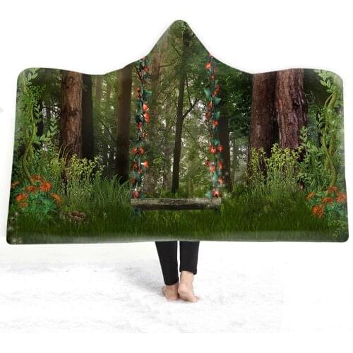 3D Printed Fantastic Forest Hooded Blanket Coral Fleece Psychedelic Hoodie Blankets For Kids Adults Sofa Throw Blanket