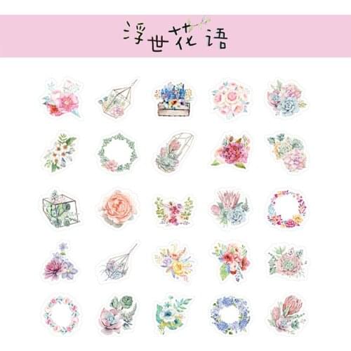 A0ND 46Pcs/box Japanese Journal Paper Diary Flower Stickers Decorative Scrapbooking Stationery School Supplies