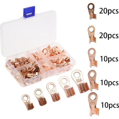 70pcs Copper Battery Cable Connector Terminal Open Lugs Wire Terminals OT-10A OT-20A OT-30A OT-40A OT-50A Kit