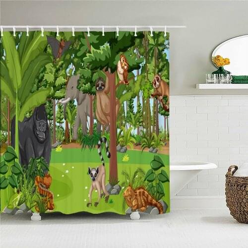 Kids Cartoon shower curtain Yellow Cute Rubber Duck Cat Bathroom waterproof Polyester cloth shower curtains Set Decor 180x200cm