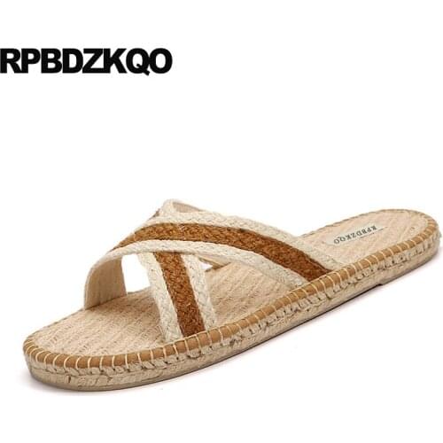 Designer Slides Casual Slip On Fashion Rope Shoes Mens Sandals 2018 Summer Outdoor Flat Woven Slippers Espadrilles Fisherman