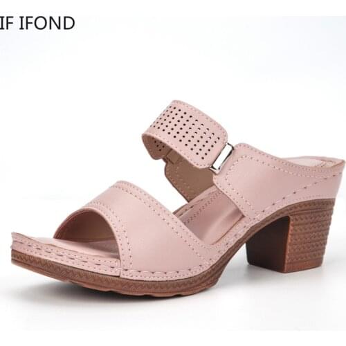 IF IFOND Women Summer Vintage High Heel Sandals Outdoor Flip-flops Beach Shoes Female Slippers 2021 Casual Open Toe Shoes