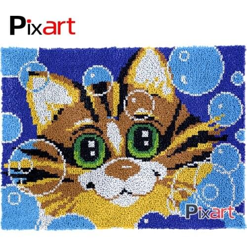 Latch Hook Rug Playful Kitten Lush Wall Tapestry Kits DIY Carpet Rug Lofty Yarn Cushion Arts Crocheted Fluffy Floor Mat Crafts