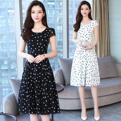 Summer Vintage White Dot Chiffon Beach Dresses 2021 Korean Plus Size Boho Sexy Midi Sundress Elegant Women Bodycon Party Vestido