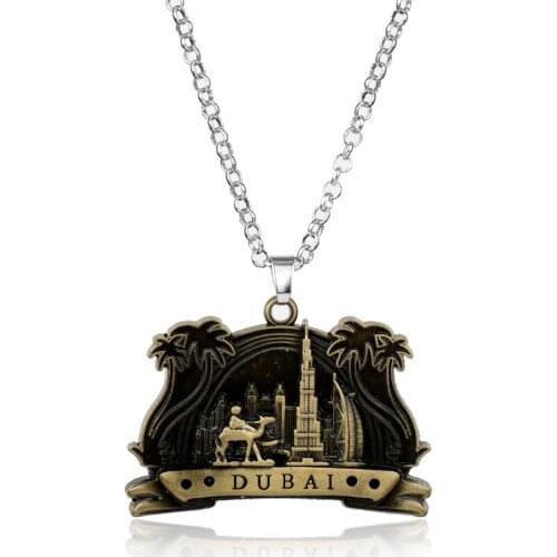 Trendy Trinket DUBAI 3D Relief Building PatternTags Pendants Necklaces Long Link Chain Necklace