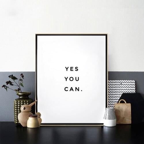 Motivational Quote Wall Art Minimalist Letter Pictures for Bedroom Nordic Wall Decoration Yes You Can Canvas Poster Frameless