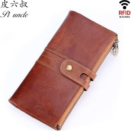 Genuine Leather Mens Long Wallet Head Layer Leather Clutch Multi-function Wallet Multi-card Wallet