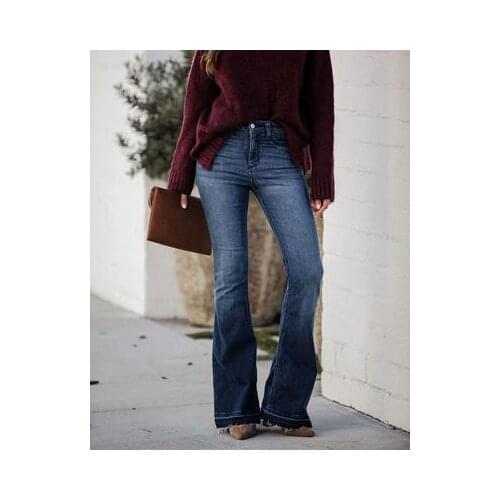 Spring And Autumn New Womens Button Pocket European And American Slim Pants Micro Flared Jeans