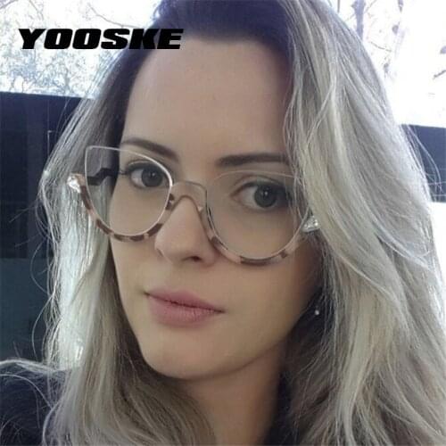 YOOSKE Anti Blue Light Cat Eye Glasses Women Trendy Half Frame Computer Eyeglasses Frames for Womens Luxury Diamond Optical
