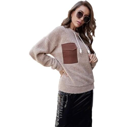 Fashion Women Long-Sleeved Fleece Couture WinterLloose Lambs Wool Tooling Coat Pocket Round Collar Joker