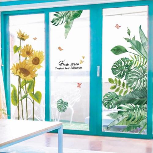 Sunflowers Plants Wall Stickers DIY Banana Leaves Wall Decals for Living Room Kids Bedroom Kitchen Nursery Home Decoration