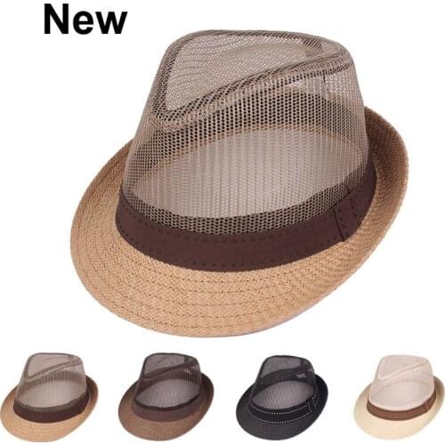 2021 New Mesh Caps Breathable Cool Spring and Summer Beach Hat Panama Jazz Wide Brim Sun Protection Outdoor Men Hat Caps